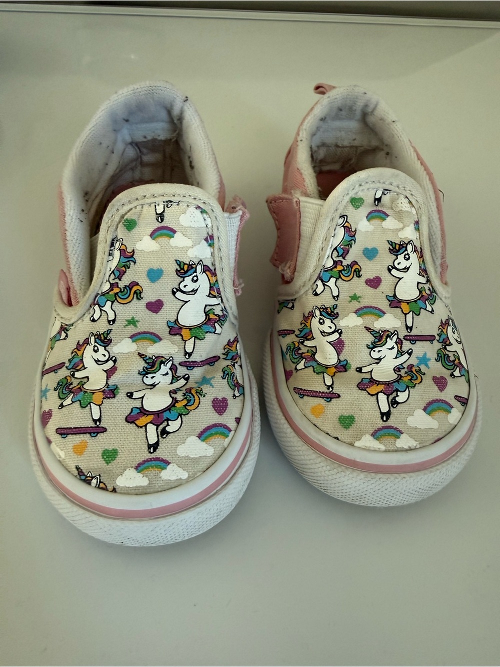 Vans Kids Unicorn Slip-On Sneakers in Pink, White, and Rainbow